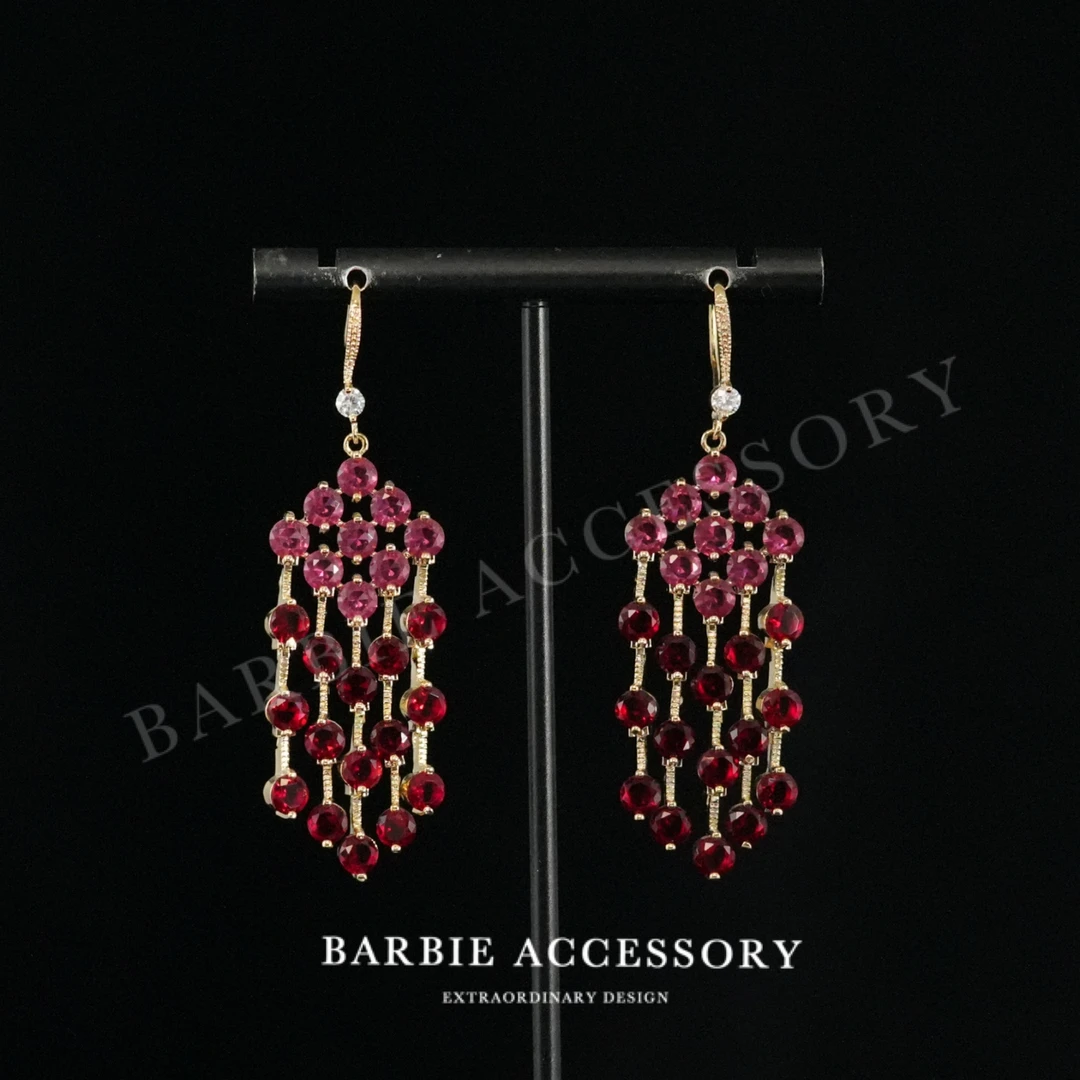 铜合金合成锆石耳饰 【红季星点】法式中古轻奢设计款高级感耳环