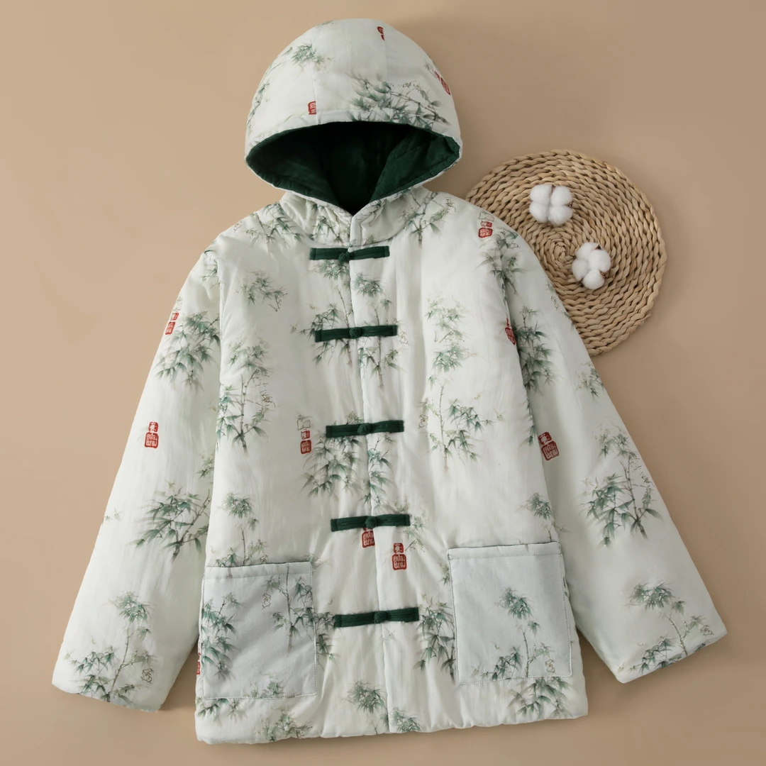 成人棉花棉袄男装国风连帽盘扣冬季防寒服加厚保暖棉衣外套棉服