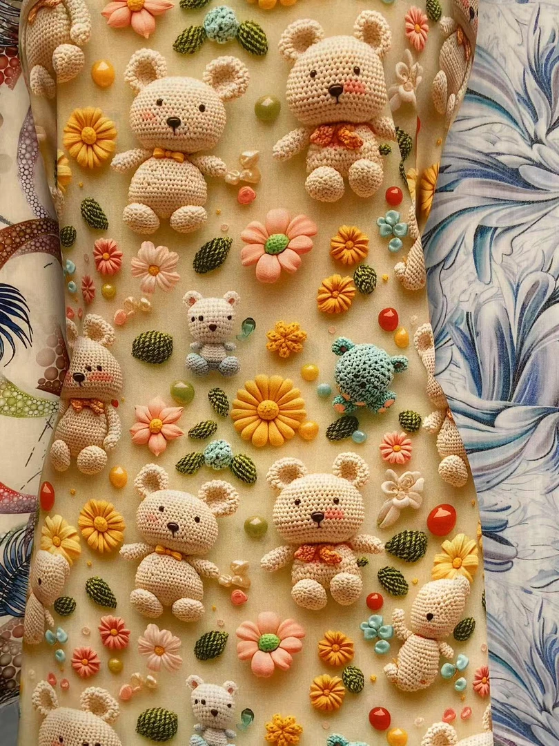 精品棉绸面料卡通毛线小熊
