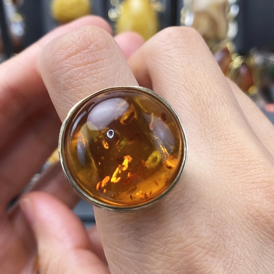 琥珀银S925镶嵌戒指