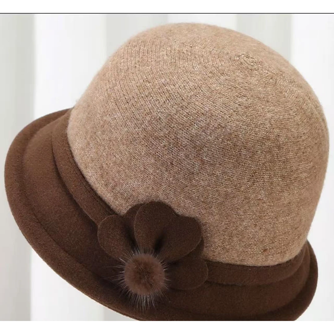 【贝壳蝴蝶帽 深咖】阿拉善帽盆帽加厚针织保暖韩版高级帽子