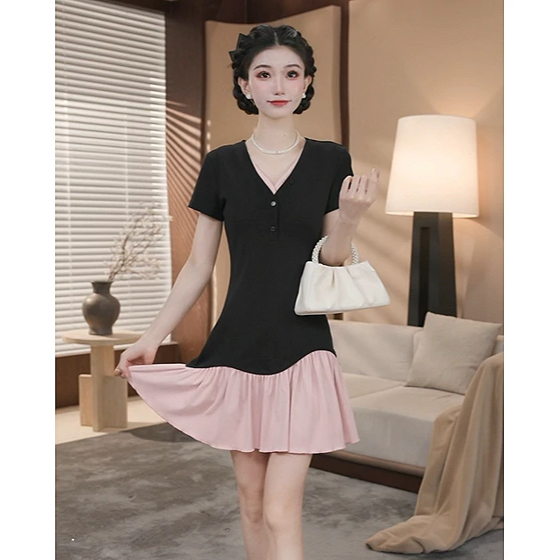 薇宝儿塔塔【黑巧慕斯】法式赫本风小黑裙气质显瘦连衣裙夏-56666Q