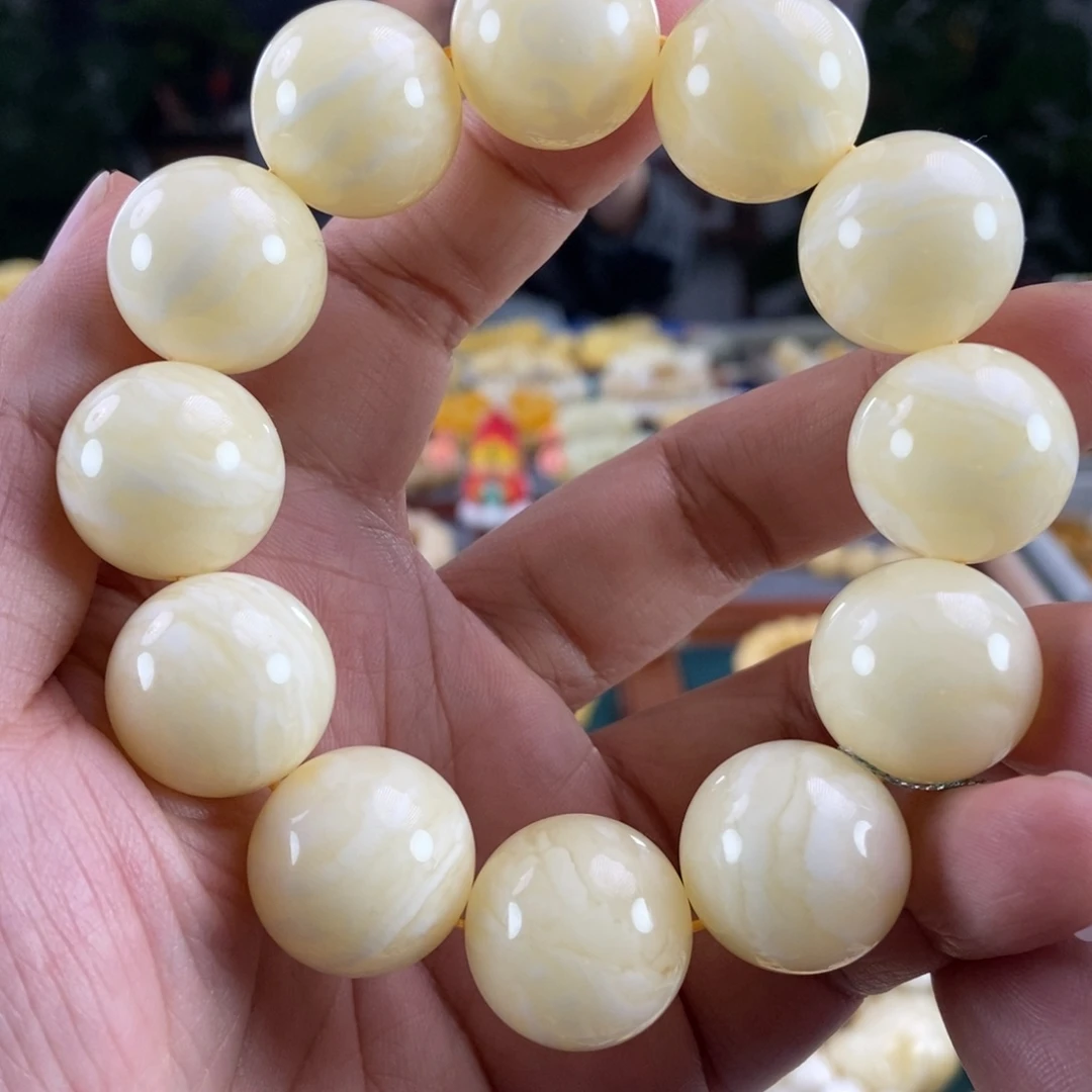 琥珀未镶嵌珠宝奇石20白蜡虎皮纹同料串55.54