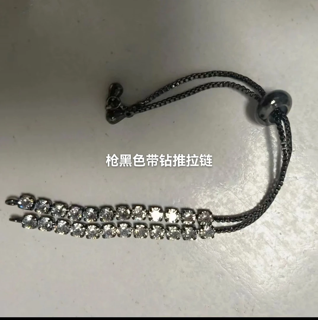 《洁雨饰品》铜镀真金满钻可调节推拉链材料DIY
