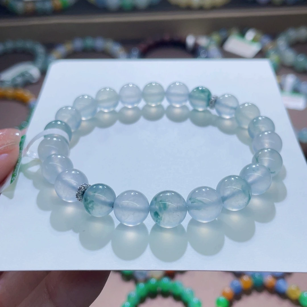 未镶嵌手链翡翠莫西沙白玻飘蓝卡7.8-8.8