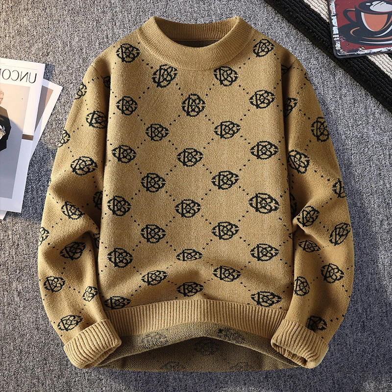 【高品质 毛衣】秋冬季仿貂绒学生毛线衣男加厚半高领毛衣潮流6623