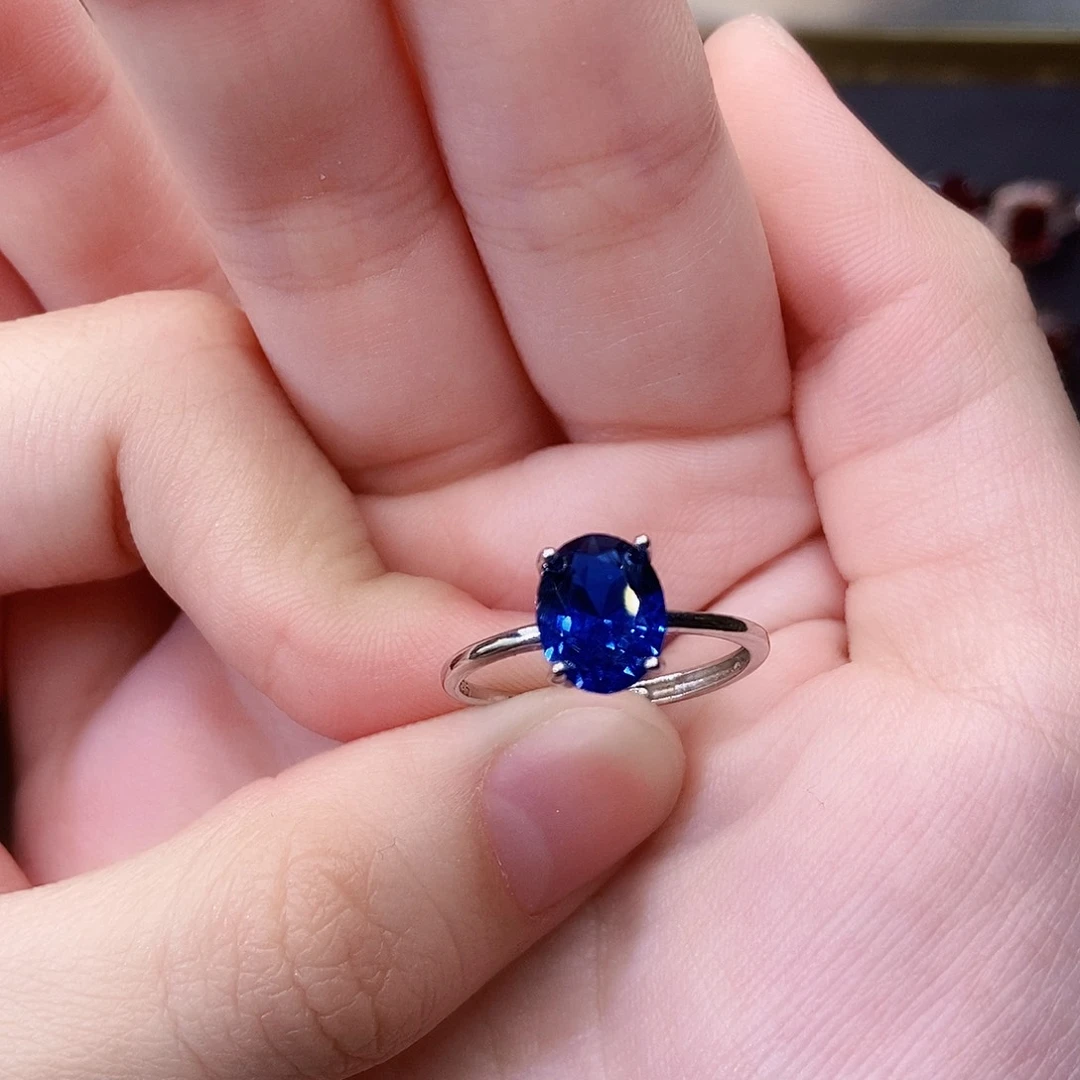 蓝宝石戒指银S925镶嵌