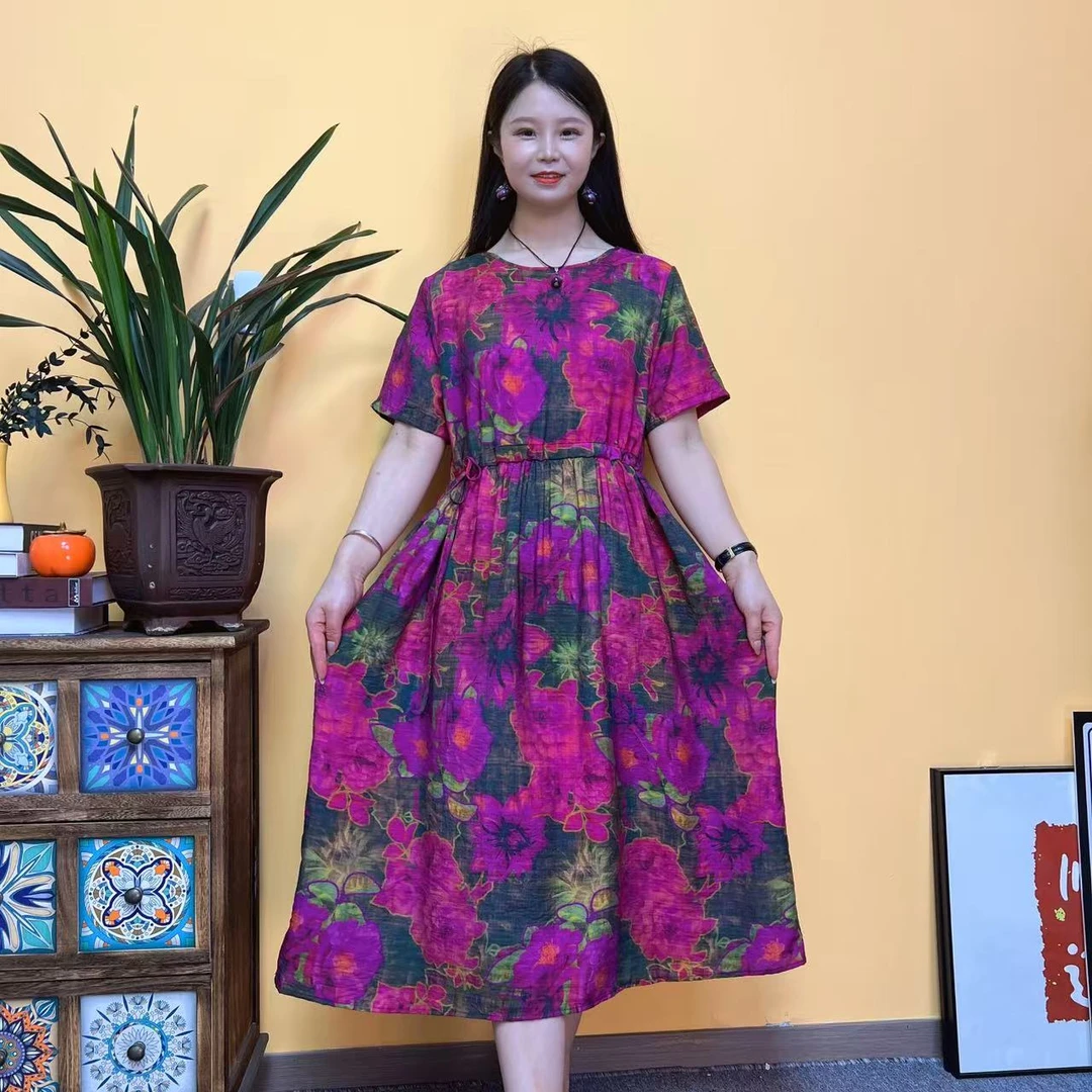 2025夏季新款中老年妈妈装连衣裙时尚百搭A字长款大摆裙子