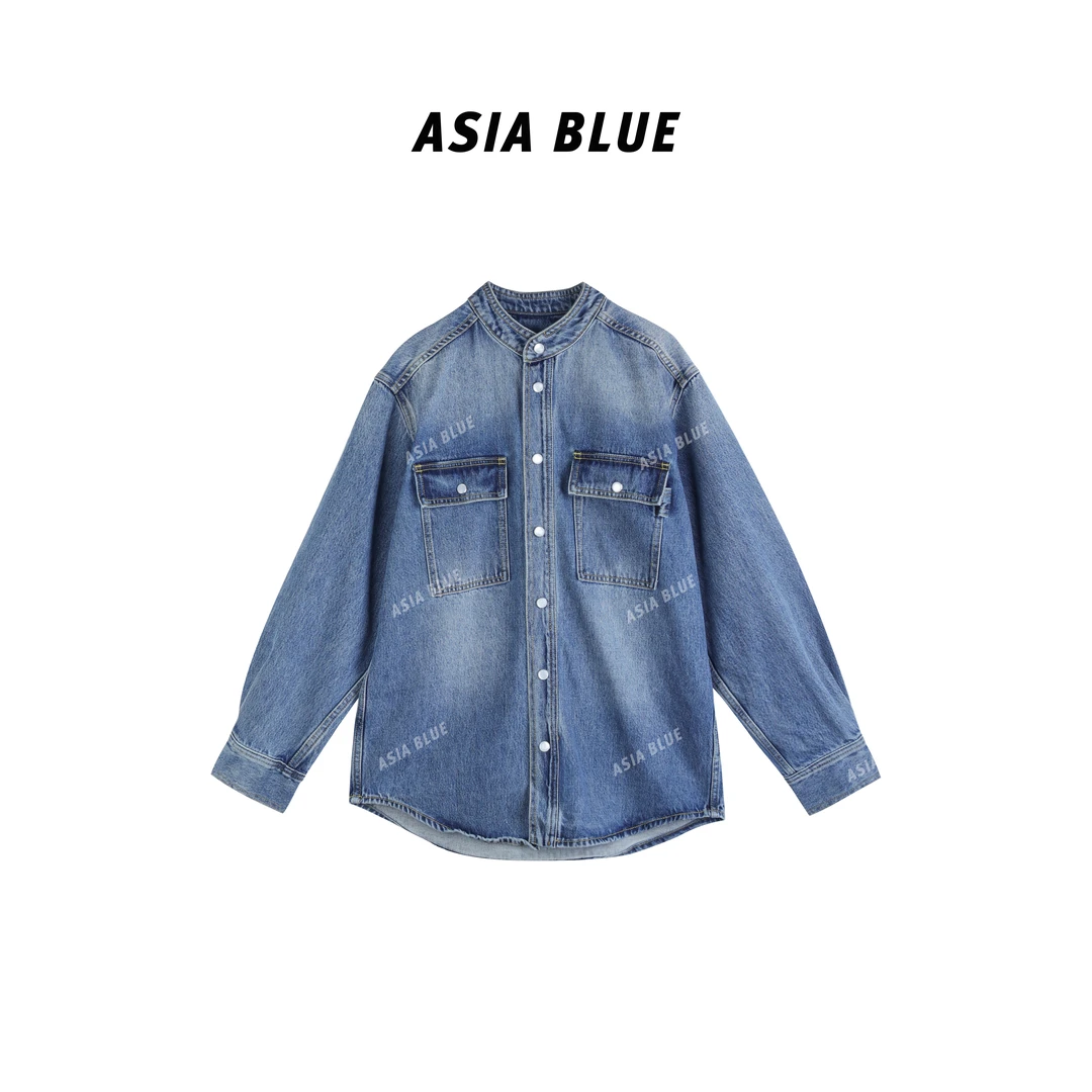 【ASIA BLUE】老钱风小立领百搭牛仔衬衫外套Q5286