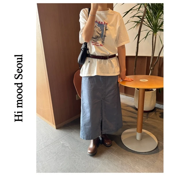 【金恩慧欧尼Hi mood】松紧腰开衩水洗牛仔半身裙