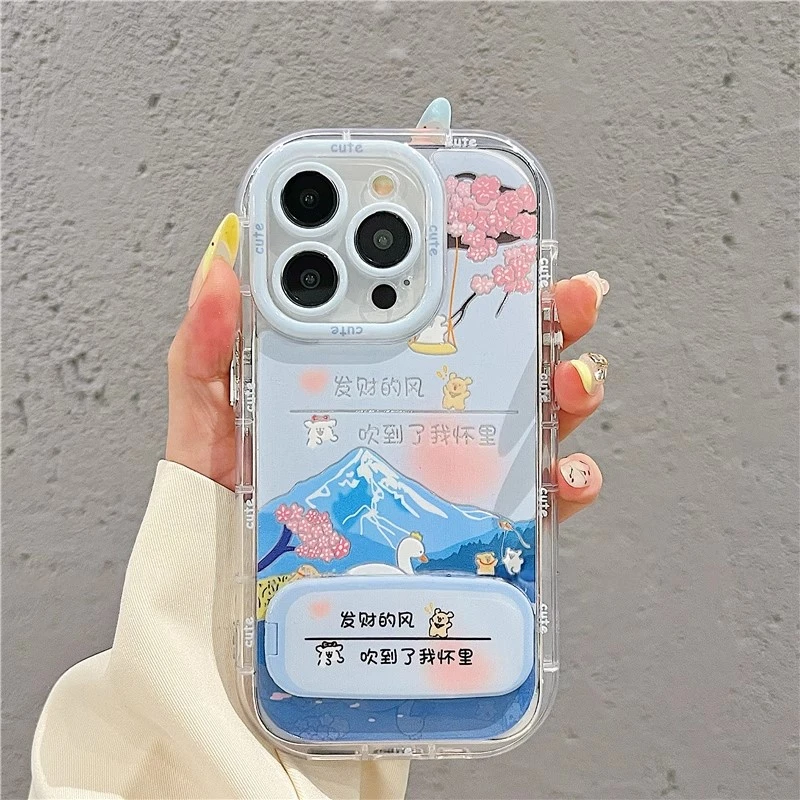 卡通线条小狗镜子支架适用苹果16promax手机壳15华为羽纱奶油壳