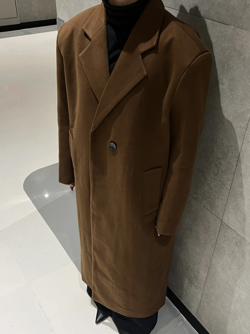 【婷婷】秋冬长款毛呢大衣设计单颗扣百搭休闲显瘦时尚韩版高级