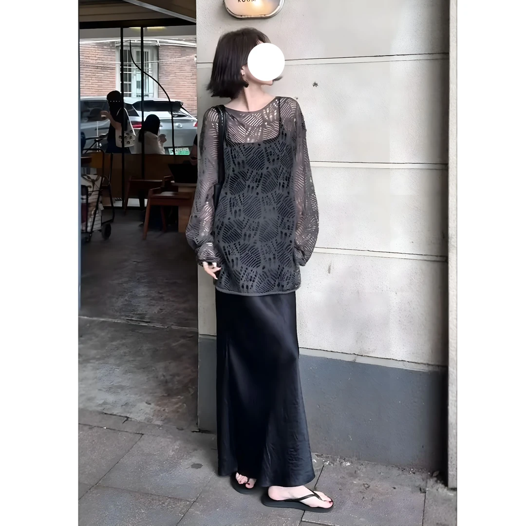 高冷女神范慵懒风镂空防晒罩衫女搭配时尚包臀鱼尾裙两件套装