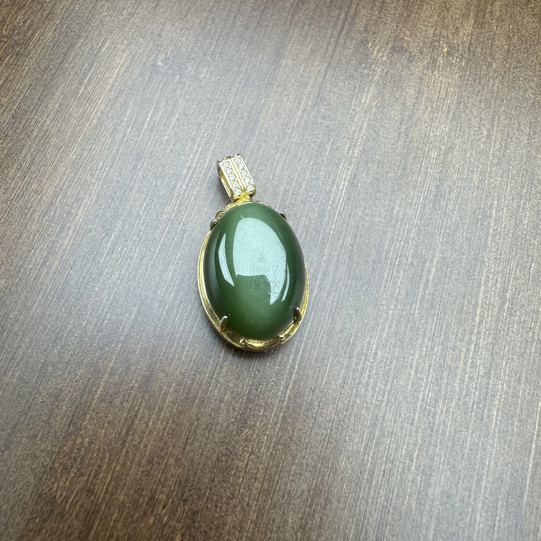 和田玉碧玉*蛋面吊坠*S925银镶嵌.编号066