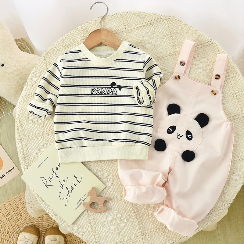 宝宝长袖背带裤套装夏季薄款超童夏装两件套2025新款男女儿童韩版