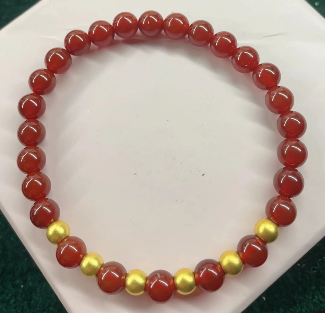 世家(004）足金约5mm古法金珠六颗（赠卡六玛 瑙/玉 髓）多样性发货