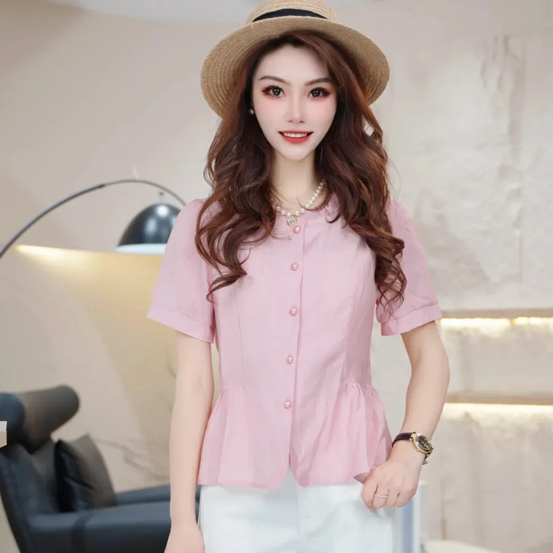 小个子时尚短袖衬衫女士夏季新款洋气收腰百搭上衣设计感小众衬衣