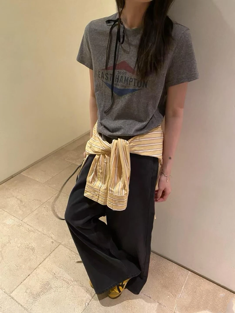 W N N 新款-灰色T恤-2025年不挑人百搭唯美灰色T恤女