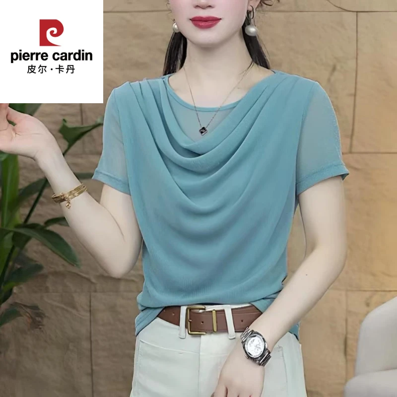皮尔卡丹一件代发直播爆款2025夏季新款时尚百搭含色堆堆领高弹力