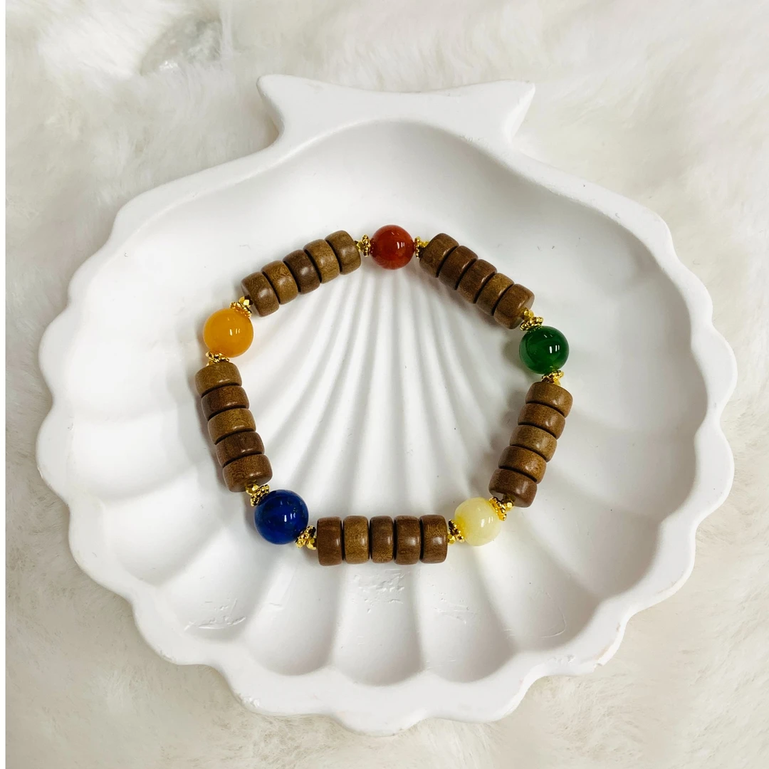 足金999 5D硬金精品工艺DIY五行多宝古檀手串手链女神礼物