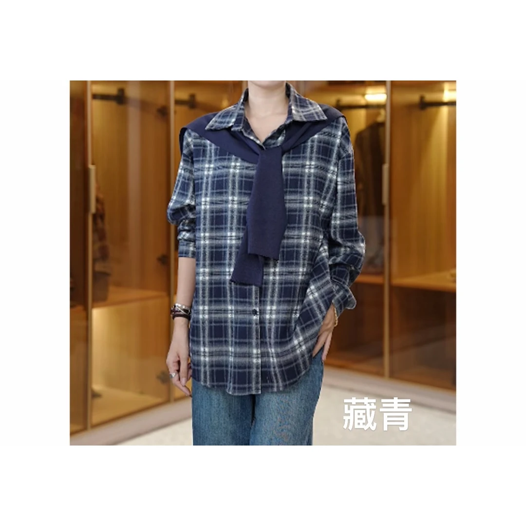 【坦姐严选 实体品质】格子衬衫披肩设计可单穿可打底50200