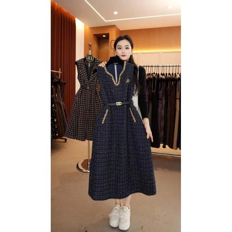 【宠粉价】赫本风轻奢美拉德气质无袖设计连衣裙NH-WX228