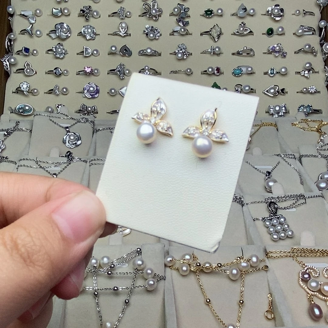 淡水珍珠银S925镶嵌耳饰