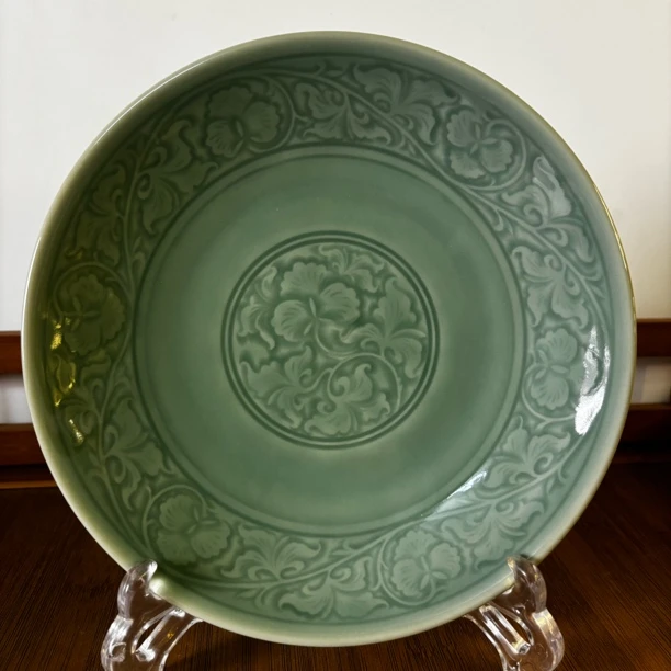 耀州窑高温原矿复古青釉缠枝牡丹壶承盘果盘餐盘