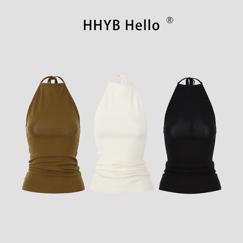 HHYB Hello挂脖系带纯欲辣妹风露背修身吊带背心无袖上衣女253069