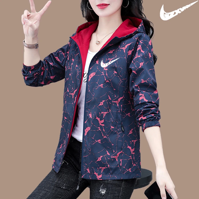 N1KE官网冲锋衣薄款防水防风春秋季女款大码开衫连帽休闲百搭外套