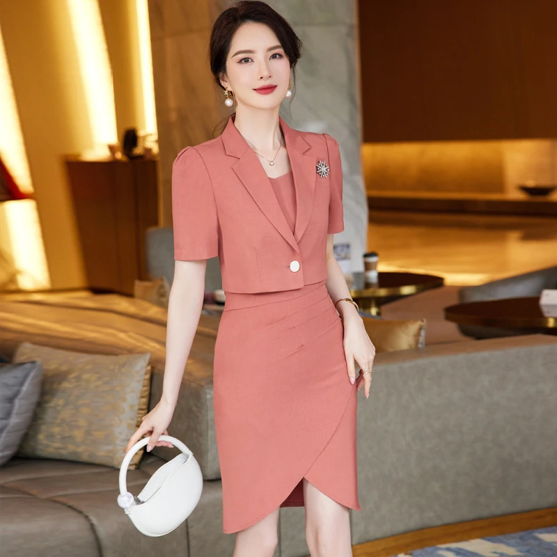 小个子职业短袖西装连衣裙气质修身女神范前台西服名媛职业西装裙