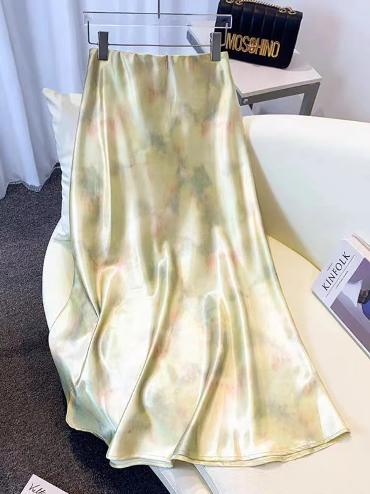 水墨晕染莫奈花园醋酸长款裙