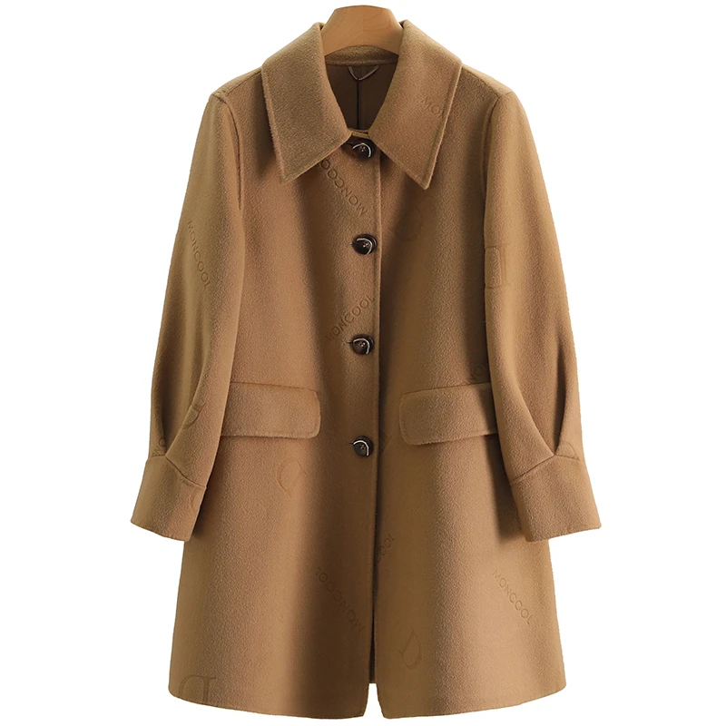 【伍莎-自营】单排扣纯色宽松双面呢外套#PYX48B039