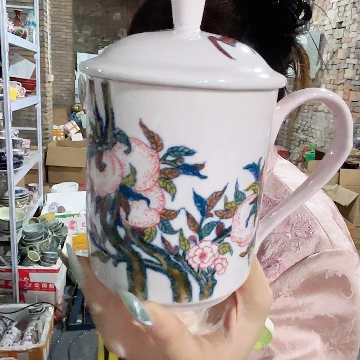 其他陶景德镇高温陶瓷桃子画片办公杯