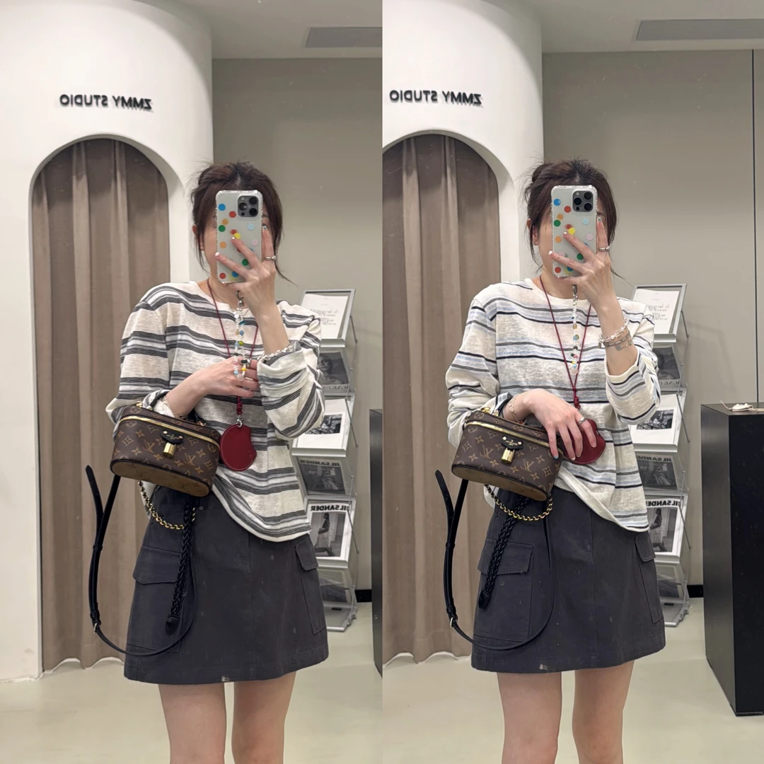 【ZMMY严选私服】早秋新款韩系圆领撞色别致条纹长袖上衣K5091105