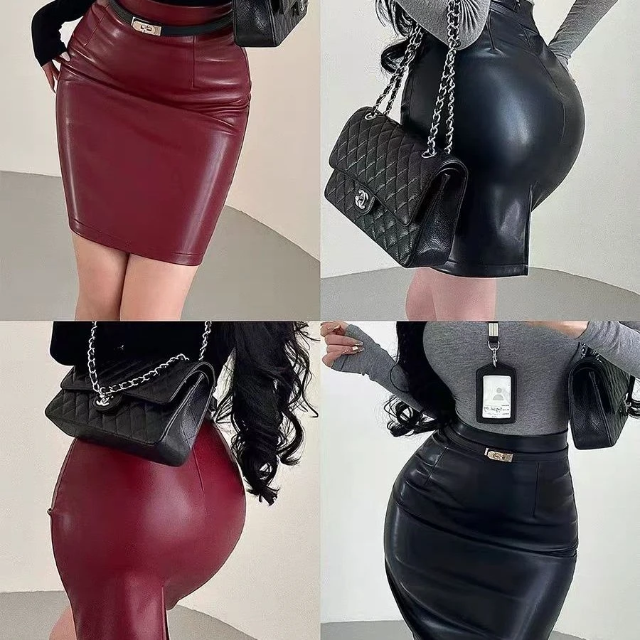 韩版高腰显瘦PU皮包臀半身裙女辣妹性感通勤百搭紧身短款皮裙