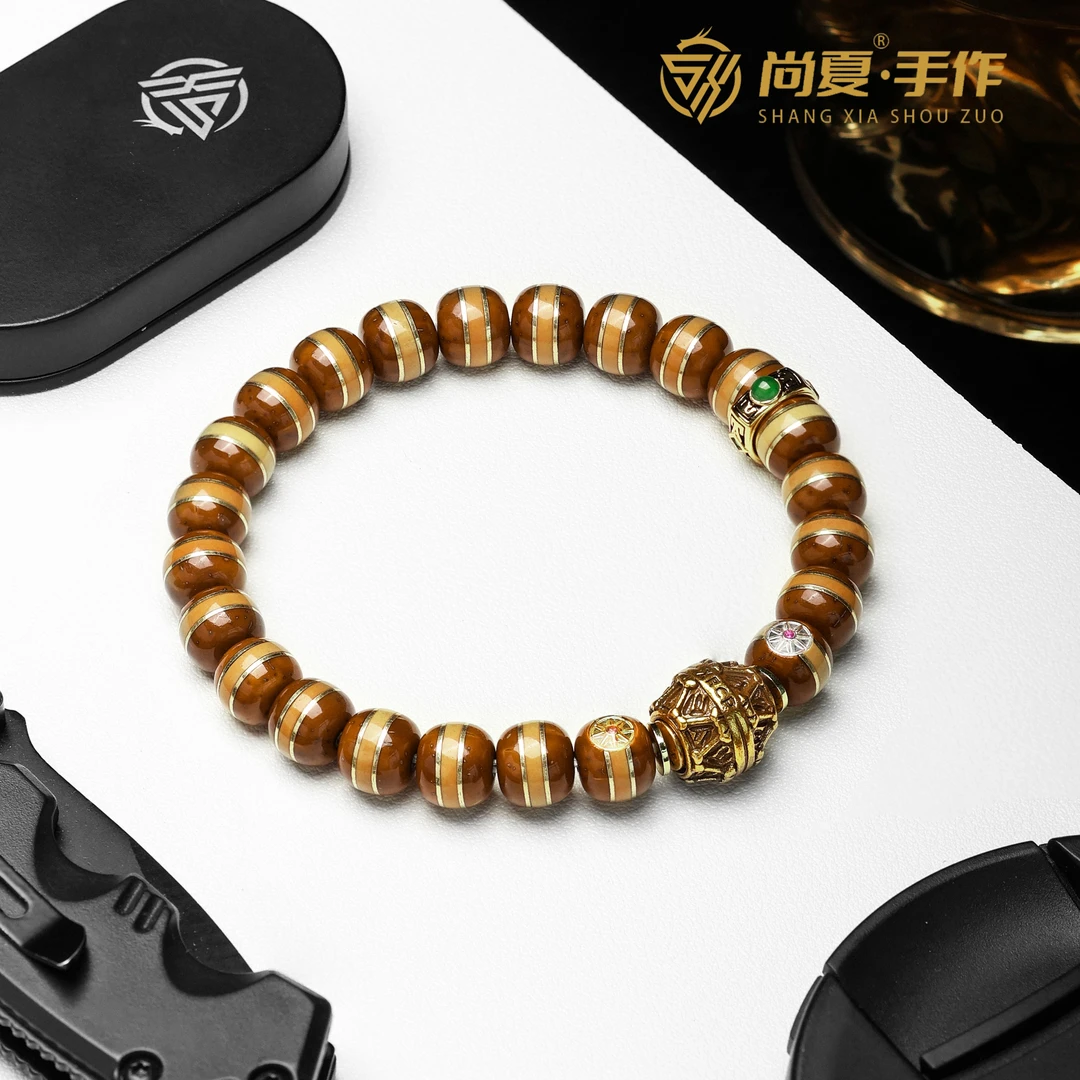 尚夏9MM紫金鼠实心鼠镶嵌橄榄核桶珠搭配设计款手串男女同款