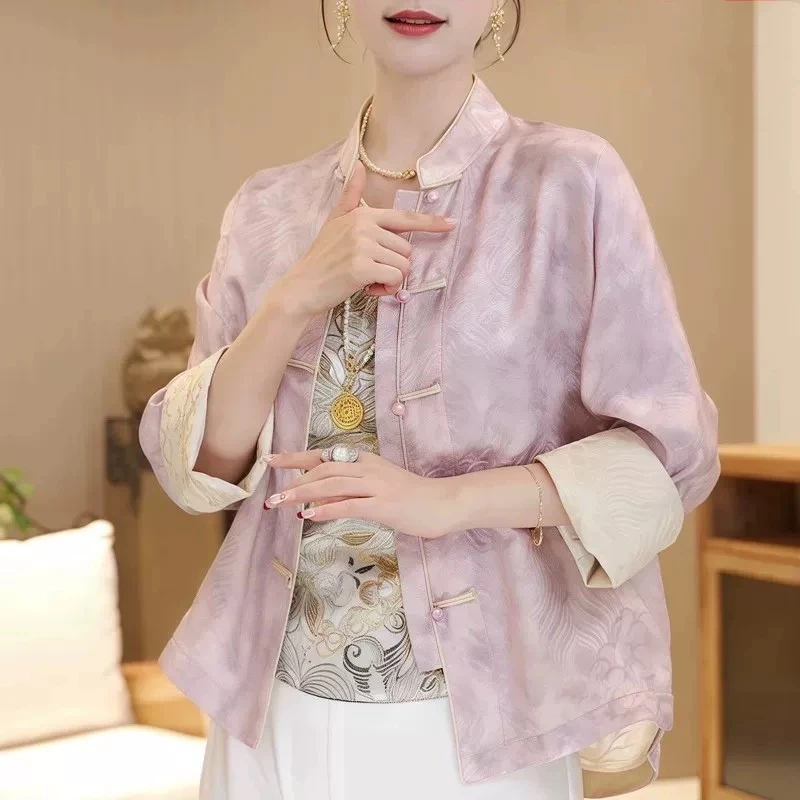 新中式国风双面穿妈妈春夏装外套新款时尚洋气小衫气质夏季薄上衣