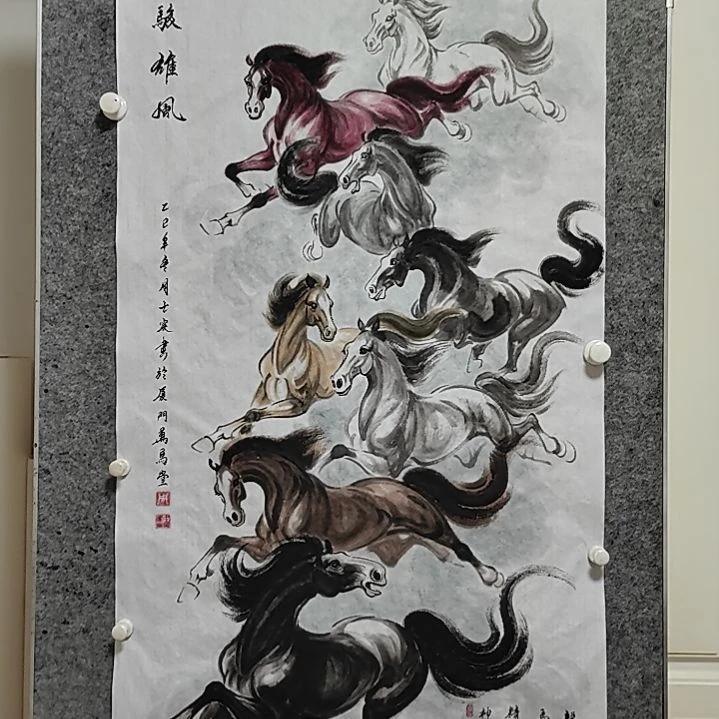 横款周士宸水墨写意骏马图