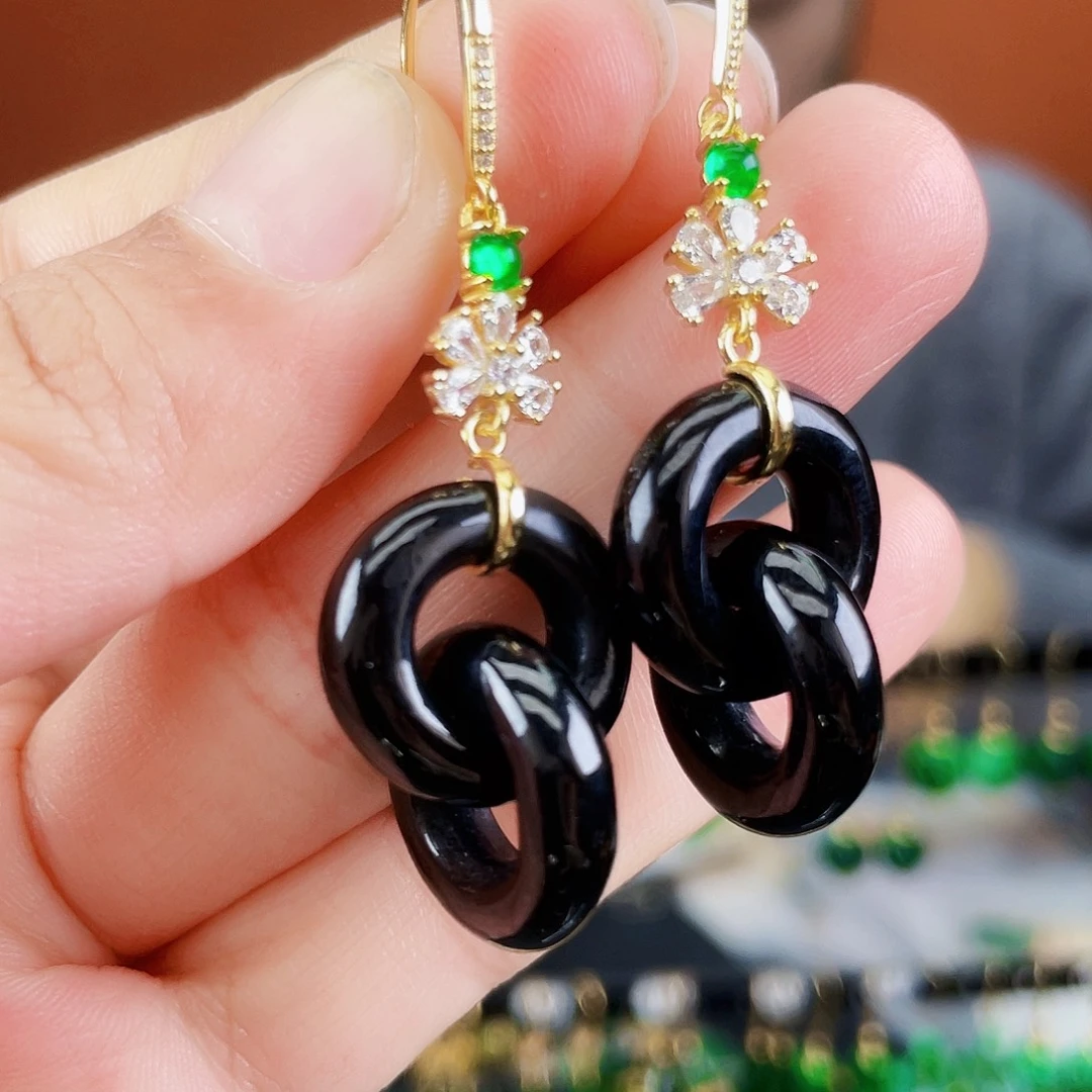 翡翠银S925镶嵌耳饰