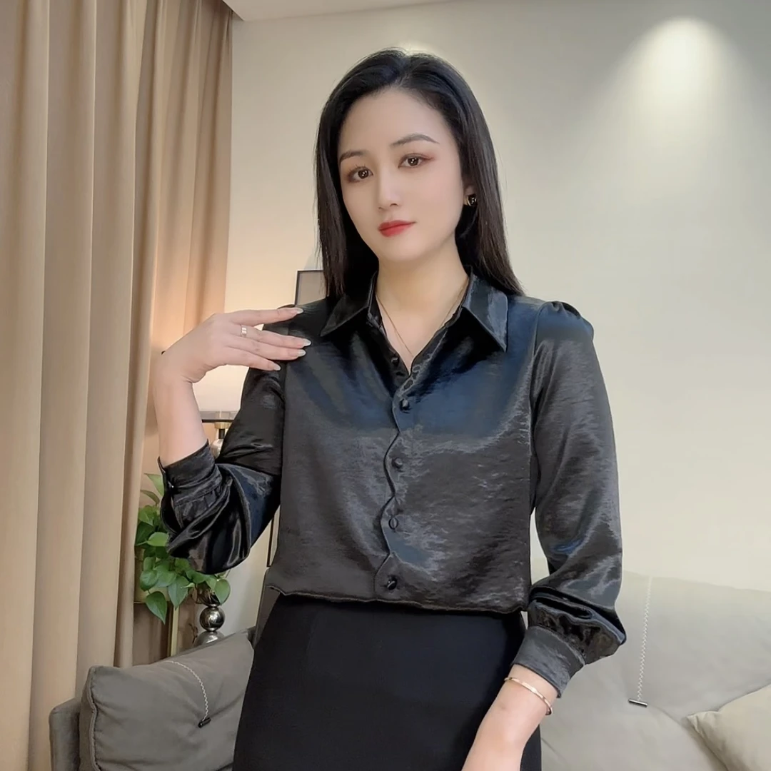 2501新款缎面设计感时尚洋气长袖女衬衣