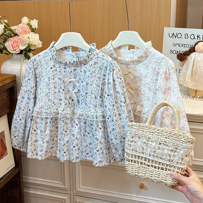 女童春秋新款韩系宝宝法式甜美长袖衬衫纯棉上衣女童春秋儿童长袖