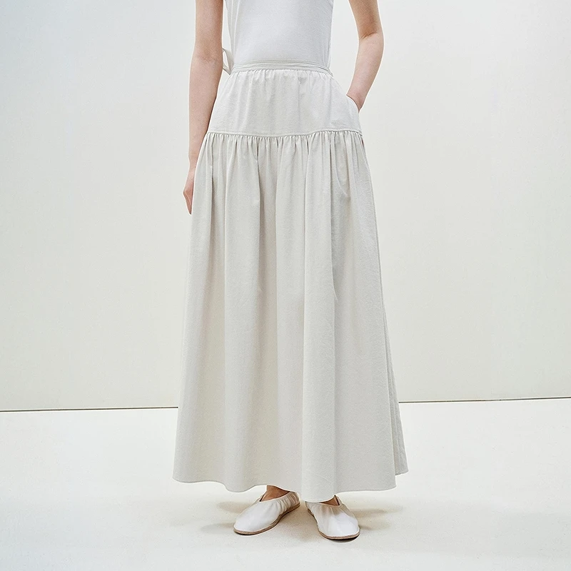 【商场同款】LESS2025春新款宽松A字休闲微褶半身长裙2P3D12160