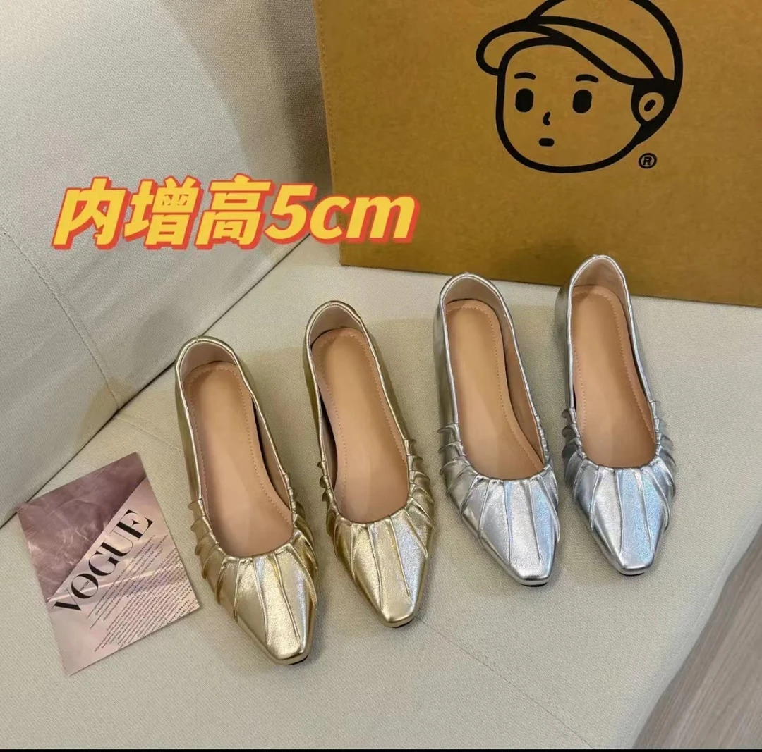 内增高5cm法式方头时尚百搭休闲气质浅口单鞋女玛丽珍增高鞋