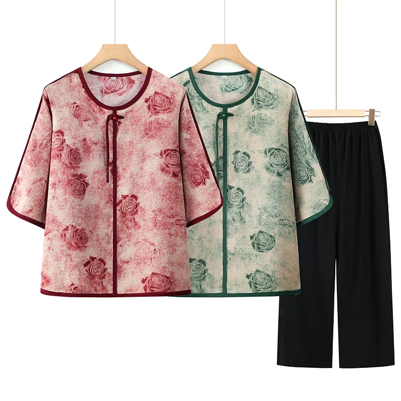 春装爆款夏装中老年妈妈装夏季直筒舒适套装显瘦减龄气质