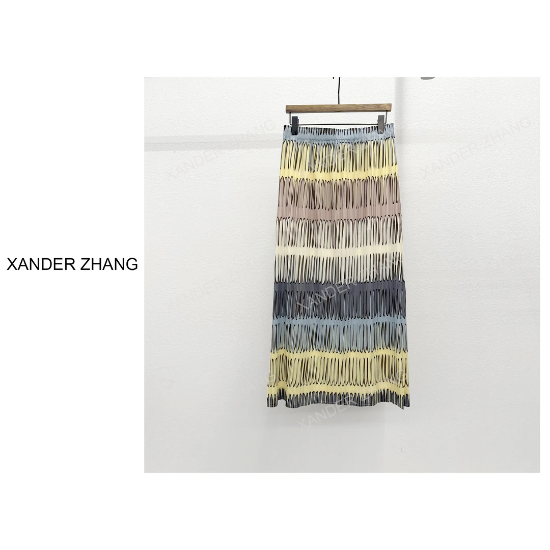 山大张时尚彩色几何印花百褶半身裙YBH1J296百搭减龄薄款