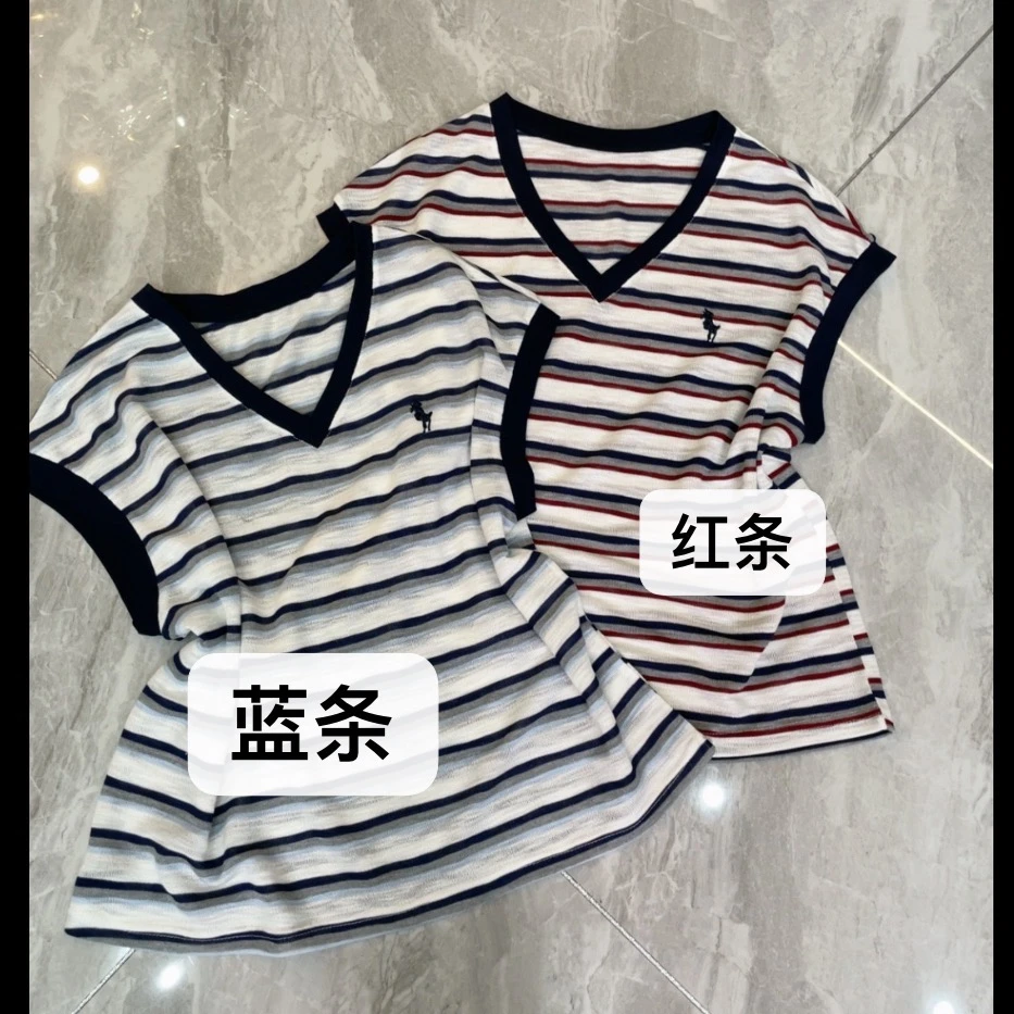 7.夏季条条V领衫25672款-衣长约60