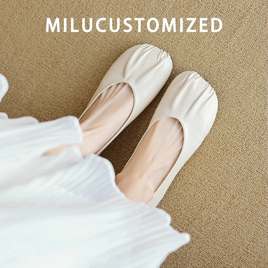 真皮复古一脚蹬浅口单鞋女2025新款春季百搭平底鞋通勤软底奶奶鞋