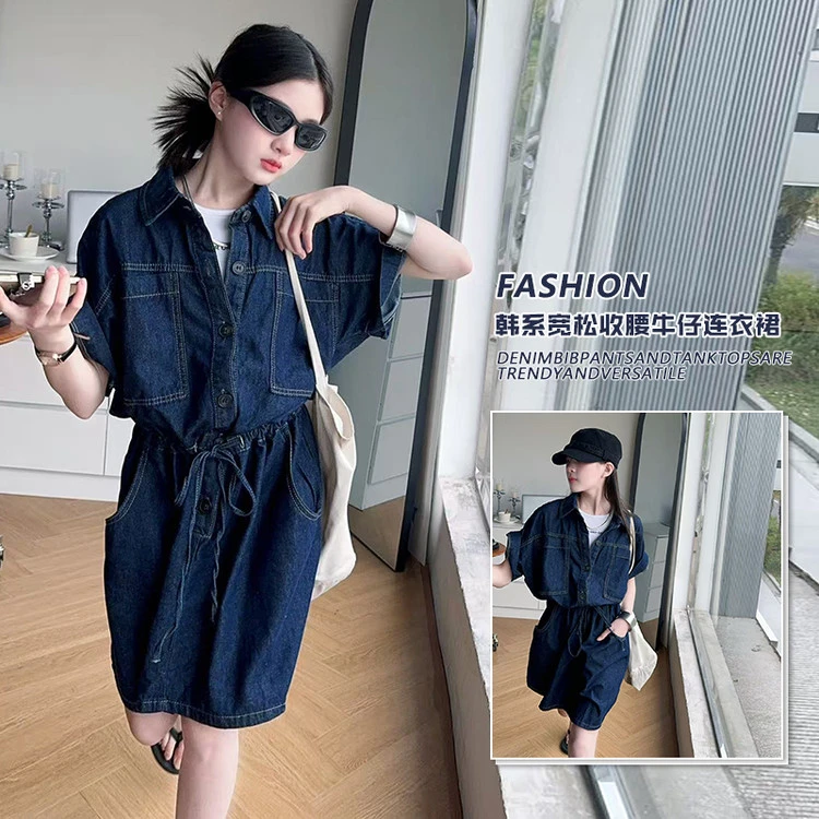 【小胖精选】牛仔连衣裙韩版夏季纯色女童中大童气质显瘦时尚洋气
