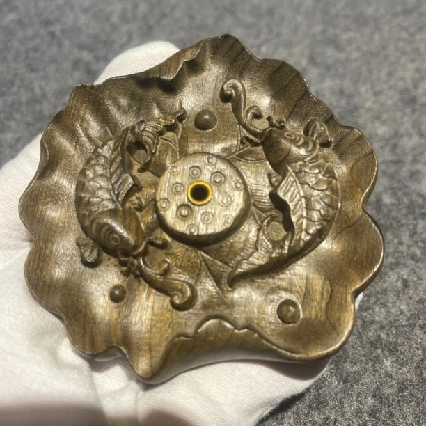 正宗金丝楠木乌木雕花香插手把件线香小叶桢楠阴沉木香炉摆件收藏
